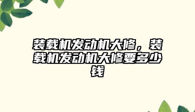 裝載機發動機大修，裝載機發動機大修要多少錢