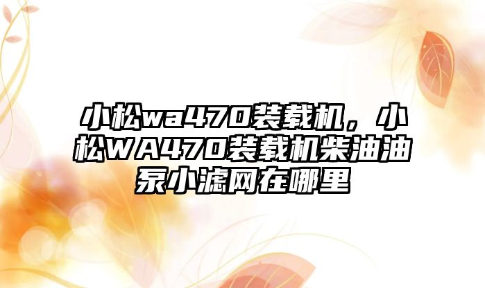 小松wa470裝載機，小松WA470裝載機柴油油泵小濾網在哪里