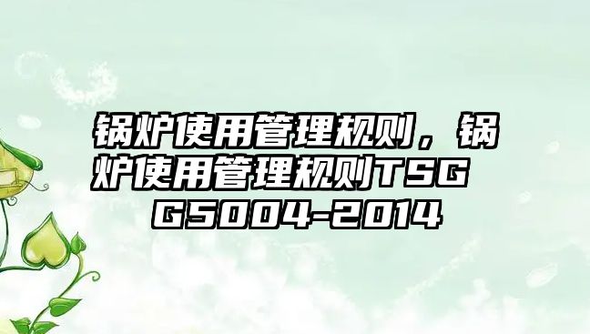 鍋爐使用管理規則，鍋爐使用管理規則TSG G5004-2014