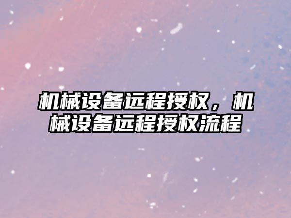 機械設備遠程授權，機械設備遠程授權流程