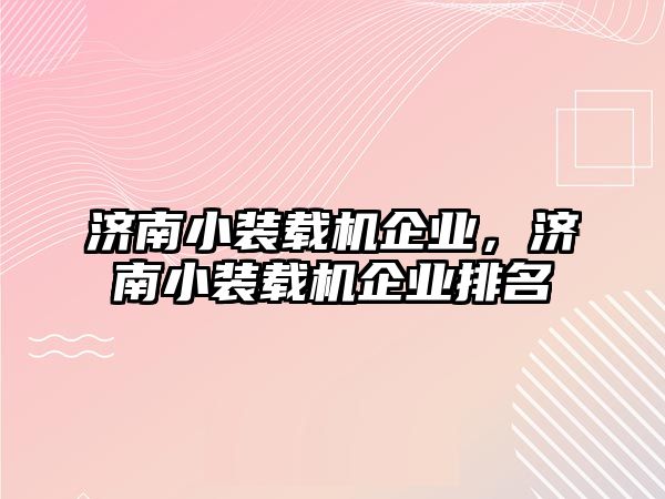 濟南小裝載機企業，濟南小裝載機企業排名