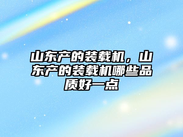 山東產的裝載機，山東產的裝載機哪些品質好一點