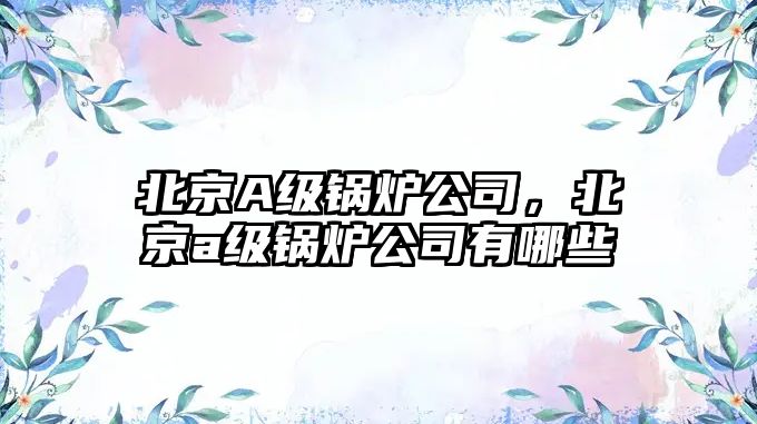 北京A級鍋爐公司，北京a級鍋爐公司有哪些