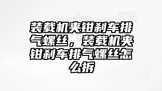 裝載機夾鉗剎車排氣螺絲，裝載機夾鉗剎車排氣螺絲怎么拆