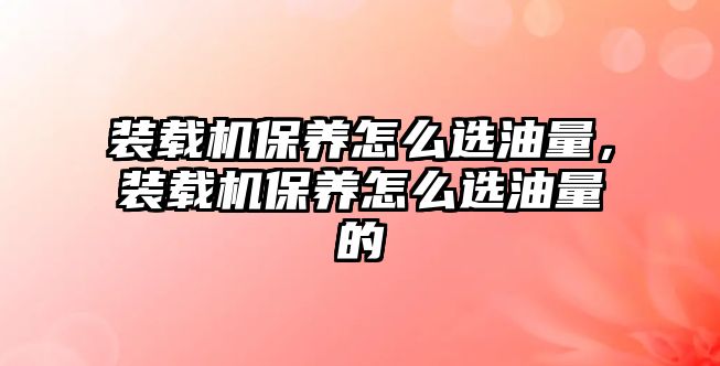 裝載機(jī)保養(yǎng)怎么選油量，裝載機(jī)保養(yǎng)怎么選油量的