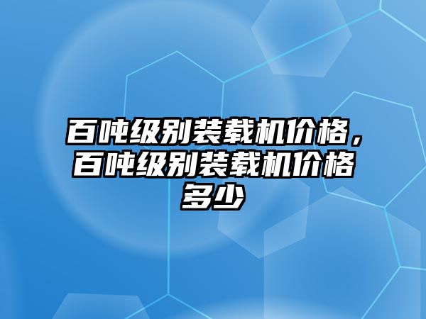 百噸級別裝載機價格，百噸級別裝載機價格多少