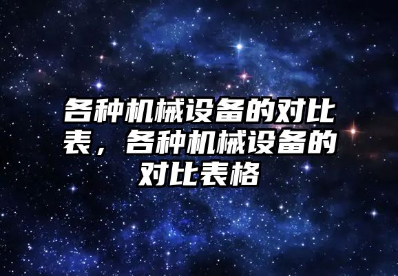 各种机械设备的对比表，各种机械设备的对比表格