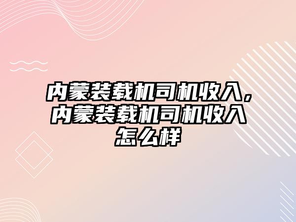 內蒙裝載機司機收入，內蒙裝載機司機收入怎么樣