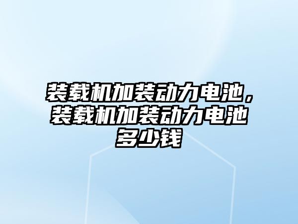 裝載機加裝動力電池，裝載機加裝動力電池多少錢