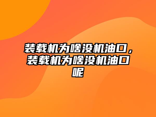 裝載機為啥沒機油口，裝載機為啥沒機油口呢