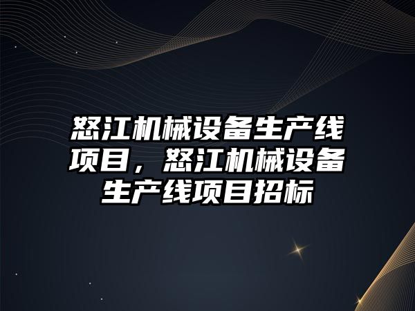 怒江機械設備生產線項目，怒江機械設備生產線項目招標