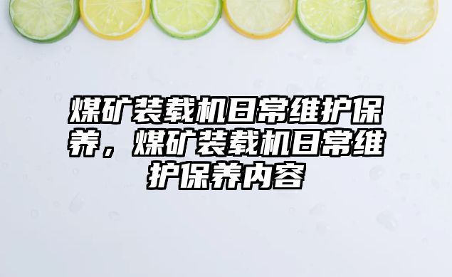 煤礦裝載機日常維護保養，煤礦裝載機日常維護保養內容