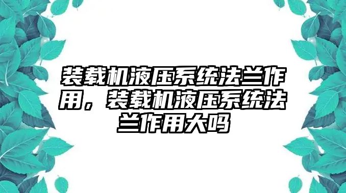 裝載機液壓系統(tǒng)法蘭作用，裝載機液壓系統(tǒng)法蘭作用大嗎