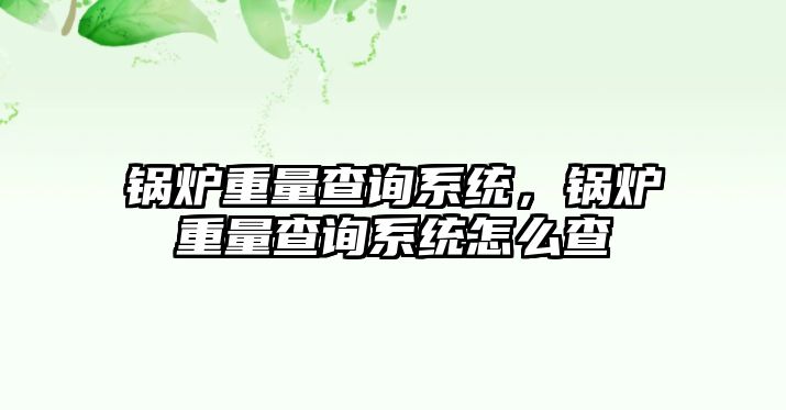 鍋爐重量查詢系統，鍋爐重量查詢系統怎么查