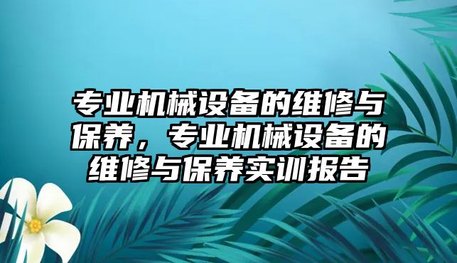 專業(yè)機械設備的維修與保養(yǎng)，專業(yè)機械設備的維修與保養(yǎng)實訓報告