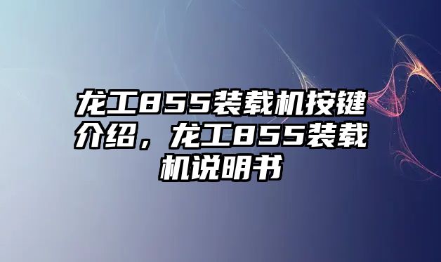 龍工855裝載機按鍵介紹，龍工855裝載機說明書