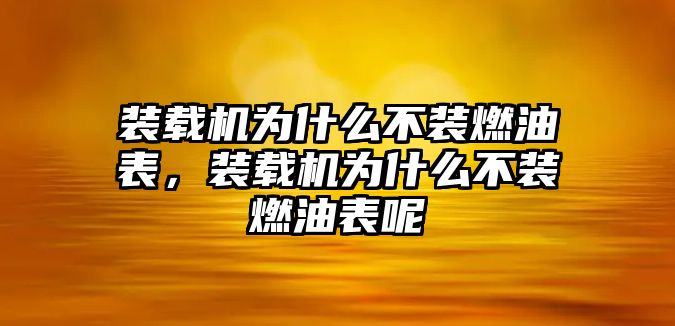 裝載機(jī)為什么不裝燃油表，裝載機(jī)為什么不裝燃油表呢