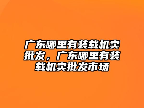 廣東哪里有裝載機賣批發，廣東哪里有裝載機賣批發市場