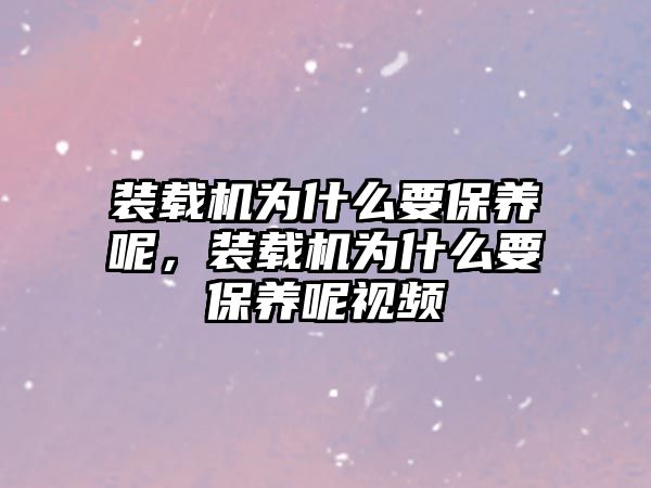 裝載機為什么要保養(yǎng)呢，裝載機為什么要保養(yǎng)呢視頻